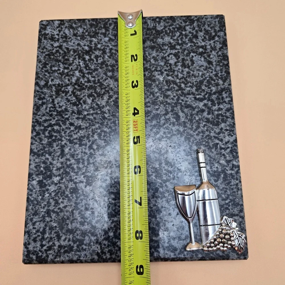 Granite Cheese Board Trivet Wine Bottle Glass Grapes Metal Accent Kitchen‎ Decor